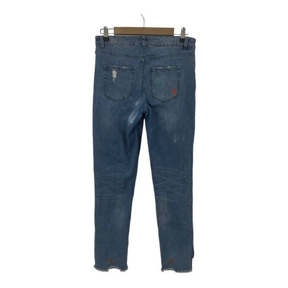 GB Gianni Bini Size 9 Distressed Raw Hem Live Life Embroidered Jeans - Picture 3 of 5